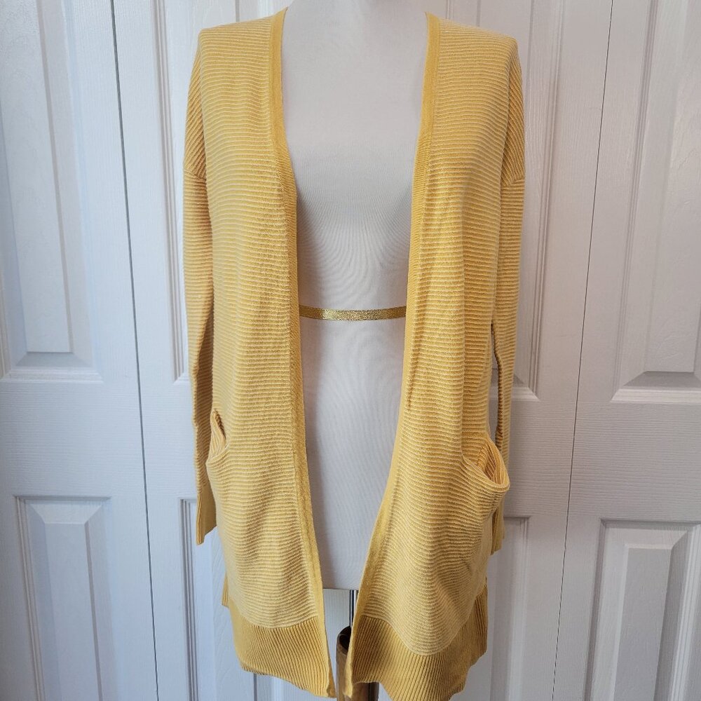 MARLED Yellow White Horizontal Striped Ribbed Open-Front Cardigan Top sz XS EUC